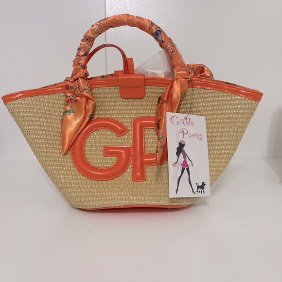 🌟🌟🌼NWT Gilda Paris NWT Tan and Orange Tote with Signature Monogram - Picture 1 of 10